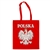 Red 100% cotton tote bag made in Poland. Size approx 14.4" x 16" not including the handles. Handles are 11" long.