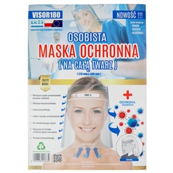 Polish Protective Face Shield with adjustable head band. Clear flexible plastic.
&#8203;Easy to assemble and includes a tag for name, title, etc.