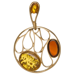 Artistic Multi Color Amber And Gold Vermeil Pendant. Size is approx 1.5" x 1". Matching earrings available. See