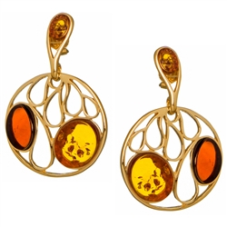 Artistic Multi Color Amber And Gold Vermeil Earrings. Size is approx 1.25" x 1".