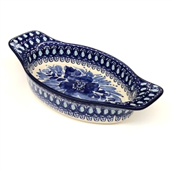 Polish Pottery 9" Oval Baker. Hand made in Poland. Pattern U214 designed by Irena Maczka.