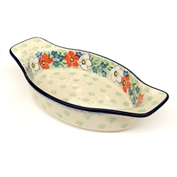 Polish Pottery 9" Oval Baker. Hand made in Poland. Pattern U4782 designed by Maria Starzyk.