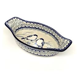 Polish Pottery 9" Oval Baker. Hand made in Poland. Pattern U4830 designed by Maria Starzyk.