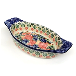 Polish Pottery 9" Oval Baker. Hand made in Poland. Pattern U4865 designed by Maria Starzyk.