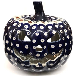 Polish Pottery 7" Pumpkin Jack-O'Lantern. Hand made in Poland and artist initialed.