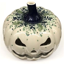 Polish Pottery 7" Pumpkin Jack-O'Lantern. Hand made in Poland and artist initialed.