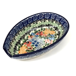 Polish Pottery 5" Spoon Rest. Hand made in Poland. Pattern U4019 designed by Maria Starzyk.