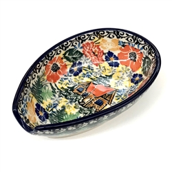Polish Pottery 5" Spoon Rest. Hand made in Poland. Pattern U4018 designed by Maria Starzyk.