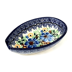 Polish Pottery 5" Spoon Rest. Hand made in Poland. Pattern U1748 designed by Maria Starzyk.