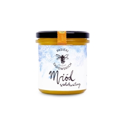 100% pure Polish fine-grained multi-flower honey with a yellow color, a distinctive floral, sweet taste and aroma. The color and taste of multiflorous honey may vary depending on the time of harvest and the flowers blooming in the area.&#8203;