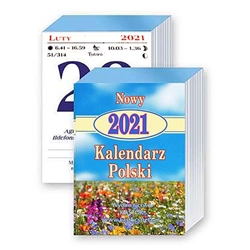 This is a traditional Polish tear off calendar. 736 pages size 3" x 4.25".  Each day list the names of the saints for that day, the time of sunrise and sunset, the day of the year and famous quotes.  On the reserve side are either recipes or interesting