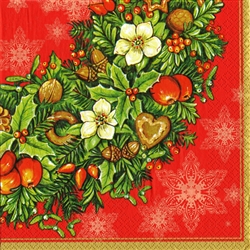 Polish Luncheon Napkins (package of 20) - "Holiday Wreath". Three ply napkins with water based paints used in the printing process.