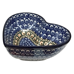Polish Pottery 7" Heart Shaped Bowl. Hand made in Poland. Pattern U362 designed by Krystyna Deptula.