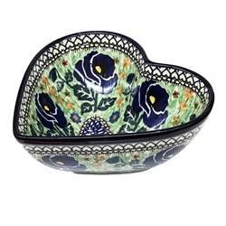 Polish Pottery 7" Heart Shaped Bowl. Hand made in Poland. Pattern U1988 designed by Teresa Andrukiewicz.