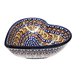 Polish Pottery 7" Heart Shaped Bowl. Hand made in Poland. Pattern U159 designed by Anna Pasierbiewicz.