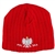 Display your Polish heritage!  Red stretch ribbed-knit skull cap, which features Poland's national symbol the crowned white eagle in white italic letters below.  Easy care acrylic fabric.  One size fits all.   Imported from Poland.