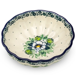 Polish Pottery 4.5" Fluted Bowl. Hand made in Poland. Pattern U4749 designed by Maria Starzyk.