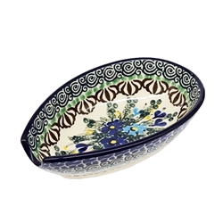 Polish Pottery 5" Spoon Rest. Hand made in Poland. Pattern U2957 designed by Zofia Spychalska.