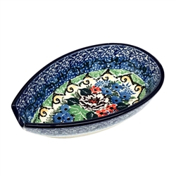 Polish Pottery 5" Spoon Rest. Hand made in Poland. Pattern U4061 designed by Teresa Liana.