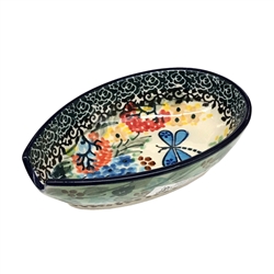 Polish Pottery 5" Spoon Rest. Hand made in Poland. Pattern U2514 designed by Teresa Liana.