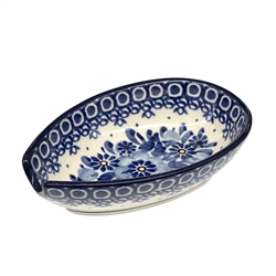 Polish Pottery 5" Spoon Rest. Hand made in Poland. Pattern U243 designed by Krystyna Deptula.