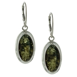 Classic Green Amber And  Sterling Silver Earrings 1.5"