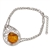 This sterling silver bracelet features a gorgeous oval amber cabochon. Size is adjustable to 7.5" diameter.