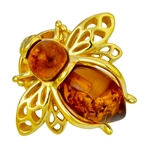 Super cute honey bee in amber and gold plate over silver. Size is approx .75" x .5"