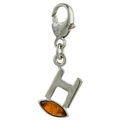 Sterling Silver And Amber Letter H Charm . Size is approx 1" x .25".
