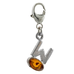 Sterling Silver And Amber Letter W Charm . Size is approx 1" x .25".