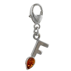 Sterling Silver And Amber Letter F Charm . Size is approx 1" x .25".