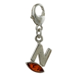 Sterling Silver And Amber Letter N Charm . Size is approx 1" x .25".