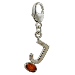 Sterling Silver And Amber Letter J Charm . Size is approx 1" x .25".