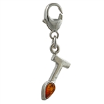 Sterling Silver And Amber Letter T Charm . Size is approx 1" x .25".