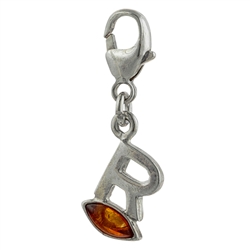 Sterling Silver And Amber Letter B Charm . Size is approx 1" x .25".