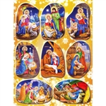 Set of 8 Religious Christmas stickers some with Polish themes. Sheet size is 6.25" x 4.5"