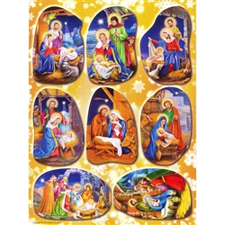 Set of 8 Religious Christmas stickers some with Polish themes. Sheet size is 6.25" x 4.5"