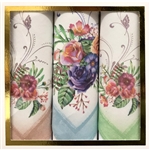 These cotton handkerchiefs are made of combed yarn, which makes them smooth and soft to the touch - 100% cotton. A great gift idea for people of all ages.  Size is approx 12" x 12".  Set of 3 in an attractive gift box..  Made In Poland.