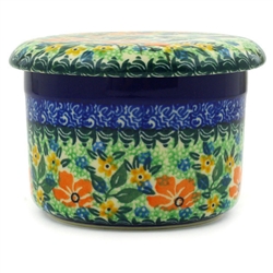 Polish Pottery 4.5" European Butter Crock. Hand made in Poland. Pattern U2480 designed by Maria Starzyk.