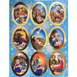 Set of 9 Religious Christmas stickers. Sheet size is 6.25" x 4.5"