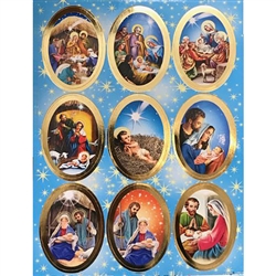 Set of 9 Religious Christmas stickers. Sheet size is 6.25" x 4.5"