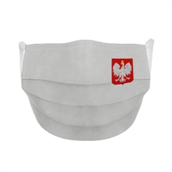 Two layer decorative Polish Eagle face mask. 100% cotton inner layer and polyester outer layer. Safety: does not cause irritation, does not obstruct breathing. Reusable: can be washed and ironed.