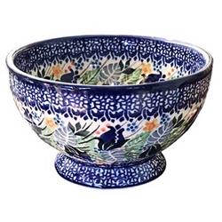 Polish Pottery 6" Footed Cereal Bowl. Hand made in Poland. Pattern U2089 designed by Agnieszka Damian.