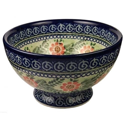 Polish Pottery 6" Footed Cereal Bowl. Hand made in Poland. Pattern U1251 designed by edward janeczko.