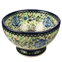 Polish Pottery 6" Footed Cereal Bowl. Hand made in Poland. Pattern U1872 designed by Lucyna Lenkiewicz.