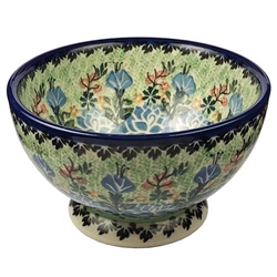 Polish Pottery 6" Footed Cereal Bowl. Hand made in Poland. Pattern U2429 designed by Barbara Makiela.