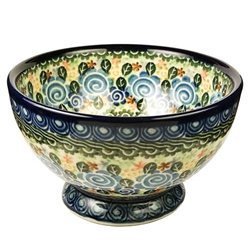 Polish Pottery 6" Footed Cereal Bowl. Hand made in Poland. Pattern U954 designed by Maria Starzyk.