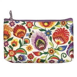 Darling little purse decorated with a Polish Lowicz floral design. 100% polyester and plastic lined. Made in Poland.