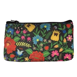 Small Zippered Sachet Purse : Krakow Flowers Black