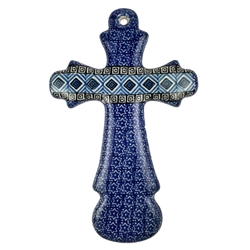 Polish Pottery Cross 7.75". Hand made in Poland and artist initialed.